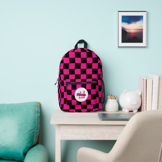 Prüfpuppe, rosa, schwarz, geometrisch, Retro-Monog Bedruckter Rucksack (InSitu)