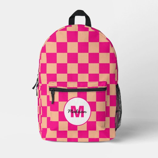 Prüfquadrat, Hot-Rosa-Pfirsichgeometrie Monogramm Bedruckter Rucksack (Vorderseite)