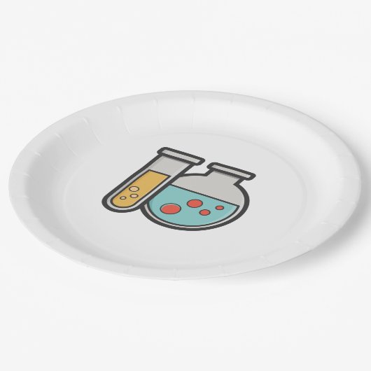 Prüfrohr und Beaker für die Chemie Pappteller (Schrägansicht)