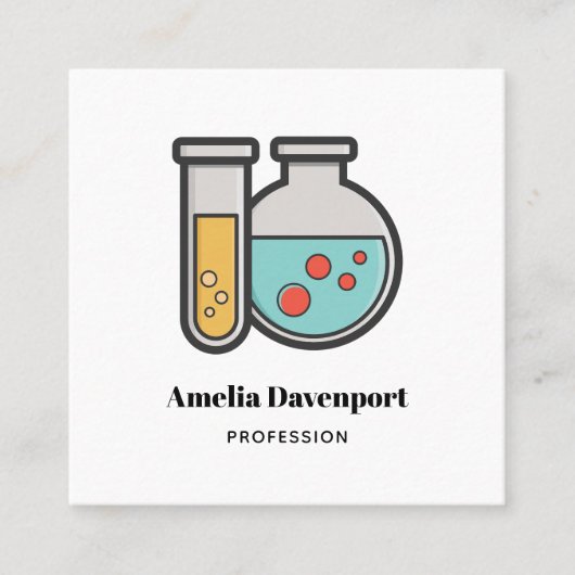 Prüfrohr und Beaker für die Chemie Quadratische Visitenkarte (Vorderseite)