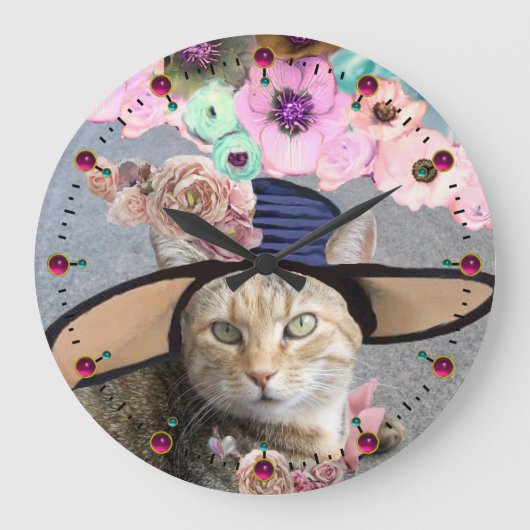 PRÜFSTATUS/ELEGANTE KATZE, GROSSE DIVA HAT UND ROS GROßE WANDUHR (Vorderseite)