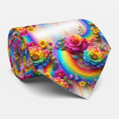 Prunkvolle Krawatte | Regenbogen-Blumen Faux-Glitt (Gerollt)