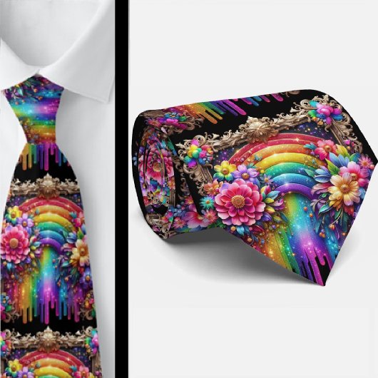 Prunkvolle Krawatte | Regenbogen-Blumen Faux-Glitt