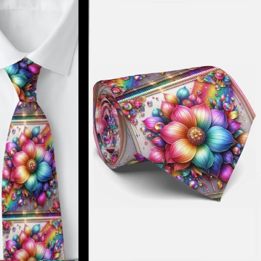 Prunkvolle Krawatte | Regenbogen-Blumen Faux-Glitt