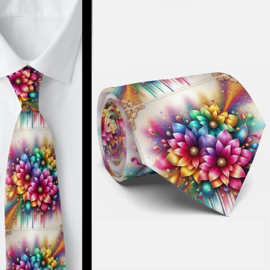 Prunkvolle Krawatte | Regenbogen-Blumen Faux-Glitt