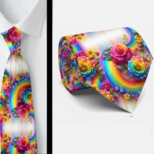 Prunkvolle Krawatte | Regenbogen-Blumen Faux-Glitt