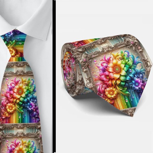 Prunkvolle Krawatte | Regenbogen-Blumen Faux-Glitt