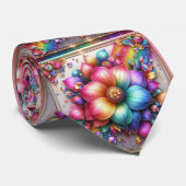 Prunkvolle Krawatte | Regenbogen-Blumen Faux-Glitt (Gerollt)
