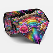 Prunkvolle Krawatte | Regenbogen-Blumen Faux-Glitt (Gerollt)
