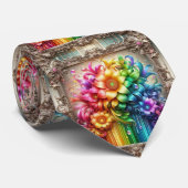 Prunkvolle Krawatte | Regenbogen-Blumen Faux-Glitt (Gerollt)