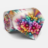 Prunkvolle Krawatte | Regenbogen-Blumen Faux-Glitt (Gerollt)