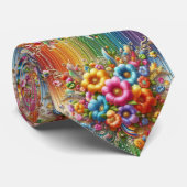 Prunkvolle Krawatte | Regenbogen-Blumen Kunstglitt (Gerollt)