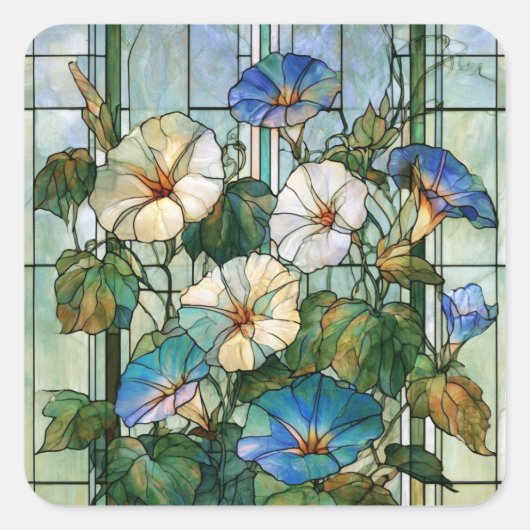 Prunkwinde und Mondblume Buntglas Quadratischer Aufkleber (Vorderseite)