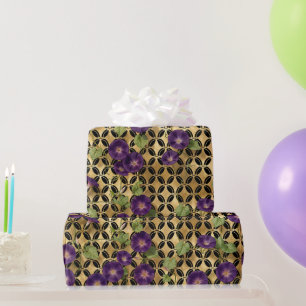 Prunkwinden an einem goldenen Gitter Geschenkpapier