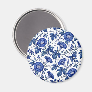 Prunkwinden Kobaltblau Weiß Delft-Stil Magnet