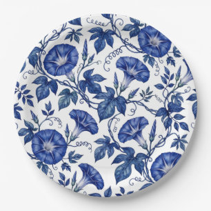 Prunkwinden Kobaltblau Weiß Delft-Stil Pappteller