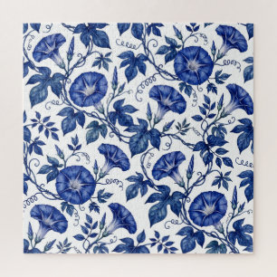 Prunkwinden Kobaltblau Weiß Delft-Stil Puzzle