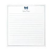 Prussian Blue Bow Border Custom Name Lined Notizblock (Vorderseite)