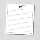 Prussian Blue Bow Border Custom Name Lined Notizblock