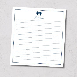 Prussian Blue Bow Border Custom Name Lined Notizblock