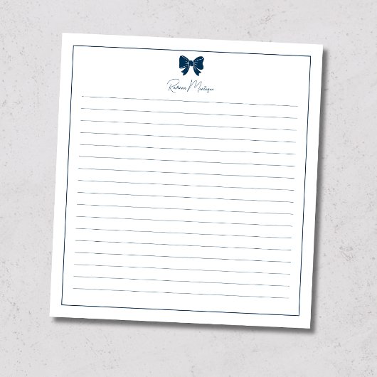 Prussian Blue Bow Border Custom Name Lined Notizblock
