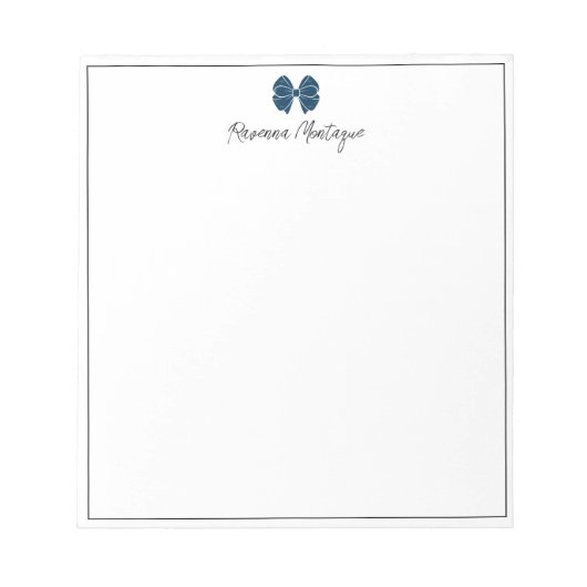 Prussian Blue Bow Border Script Custom Name Script Notizblock (Vorderseite)