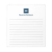 Prussian Blue Modern Lined Chic Trendy Monogram Notizblock (Vorderseite)
