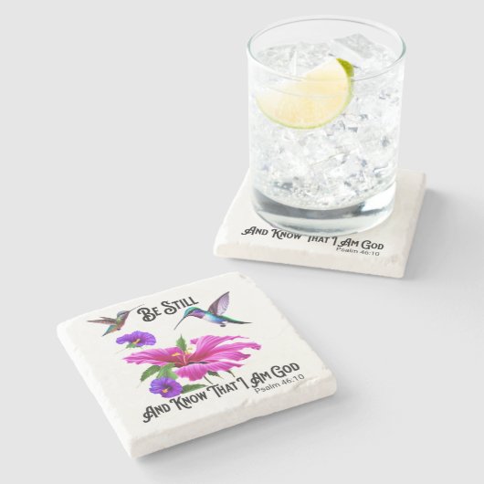 PS 46:10 Seien Sie still und kennen Hummingbird Steinuntersetzer (Seitenansicht)