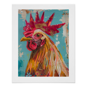 PS Nature Designs, buntes BoHo-Rooster-Poster Poster