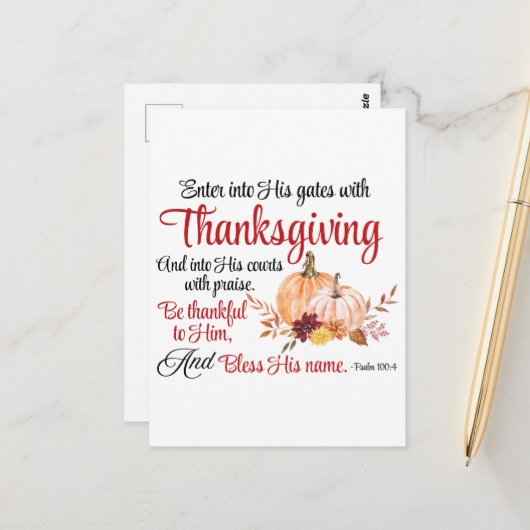 Psalm 100:4 Trete mit Erntedank in seine Tore Postkarte (Vorderseite/Rückseite Beispiel)