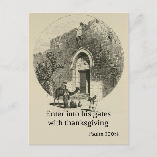 Psalm 100:4 vor dem Hintergrund der Mauern von Jer Postkarte (Vorderseite)