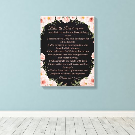 Psalm 103:1-6 Wall Art Leinwand - Schwarzer Blumen (Insitu (Holzboden))