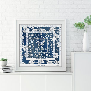 Psalm 103 Hebräisch Englisch Imitate Papercut Blue Poster