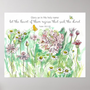 Psalm 105 Schriftzug Rosa Blumen Christliche Kunst Poster