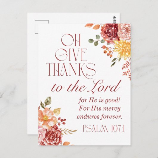 Psalm 107:1 Danke an den Fall Lord Floral Postkarte (Vorne/Hinten)