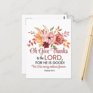 Psalm 107:1 Oh dankt dem Herrn Floral Herbst Postkarte