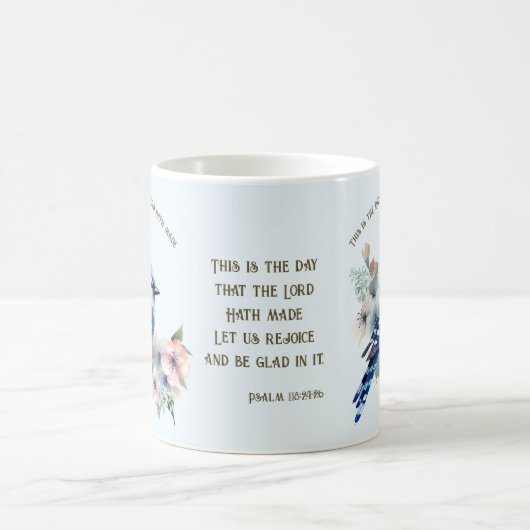 Psalm 118:24-26 Song-Bird-Tasse mit blauen Jay Kaffeetasse (Mittel)