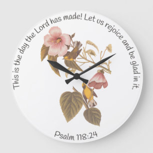 Psalm 118:24 and Blue Winged Yellow Warbler Bird Große Wanduhr