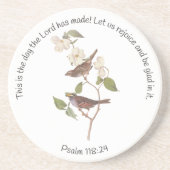 Psalm 118:24 Bibelverse und Sparrow-Paar Getränkeuntersetzer (Vorne)
