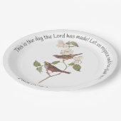 Psalm 118:24 Bibelverse und Sparrow-Paar Pappteller (Schrägansicht)