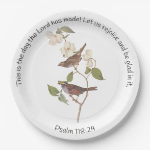 Psalm 118:24 Bibelverse und Sparrow-Paar Pappteller