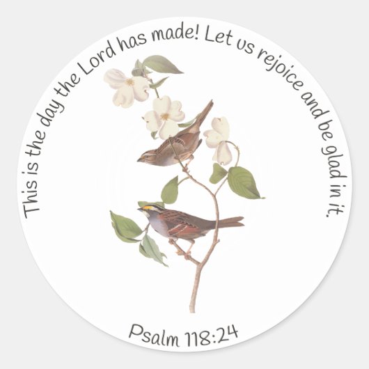 Psalm 118:24 Bibelverse und Sparrow-Paar Runder Aufkleber (Vorderseite)