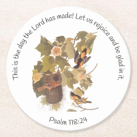 Psalm 118:24 mit Familie Baltimore Oriole Runder Pappuntersetzer (Vorderseite)