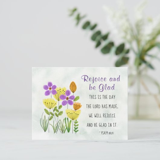 Psalm 118:24 This is the Day, Inspirational Floral Postkarte (Stehend Vorderseite)