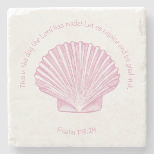 Psalm 118:24 This is the Day with Seashell Steinuntersetzer (Vorderseite)