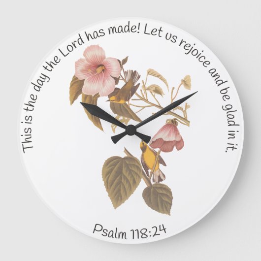 Psalm 118:24 und Blue Winged Yellow Warbler Bird Große Wanduhr (Vorderseite)