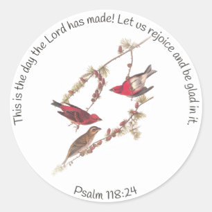 Psalm 118:24 und Drei Rote Vögel Runder Aufkleber
