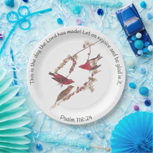Psalm 118:24 und Three Red Birds Classic Round Sti Pappteller (Party)