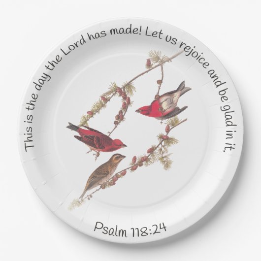 Psalm 118:24 und Three Red Birds Classic Round Sti Pappteller (Vorderseite)