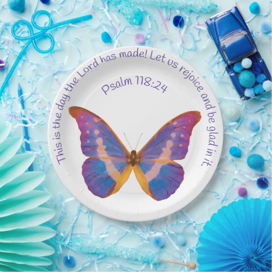 Psalm 118:24 und Wasserfarbenschmetterling Pappteller (Party)